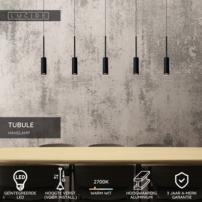 Lucide TUBULE - Hanglamp - LED - 5x7W 2700K - Zwart